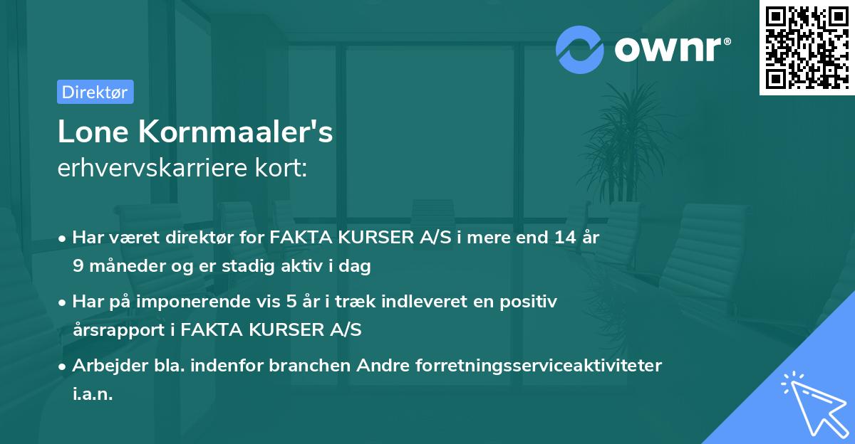 Lone Kornmaaler's erhvervskarriere kort