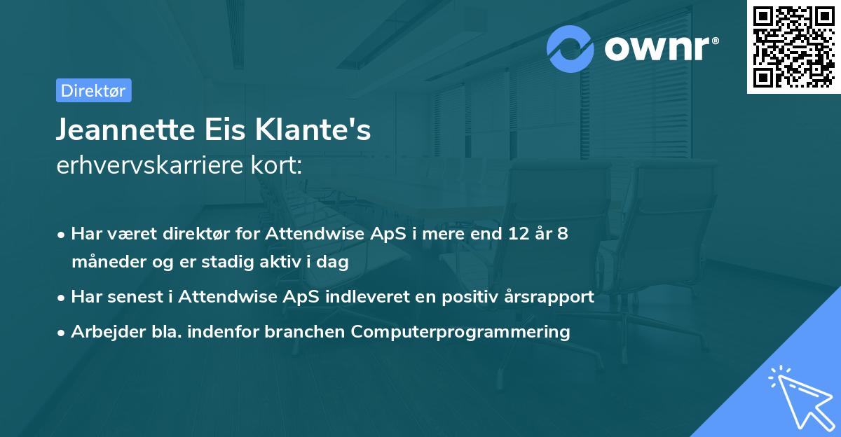 Jeannette Eis Klante's erhvervskarriere kort