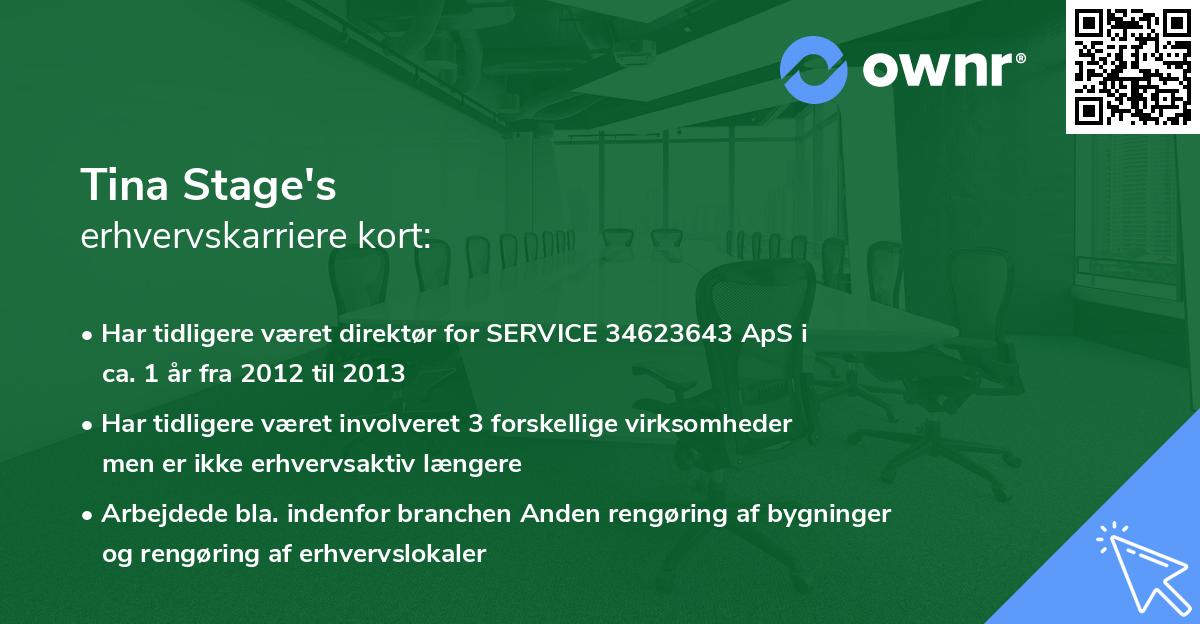 Tina Stage's erhvervskarriere kort
