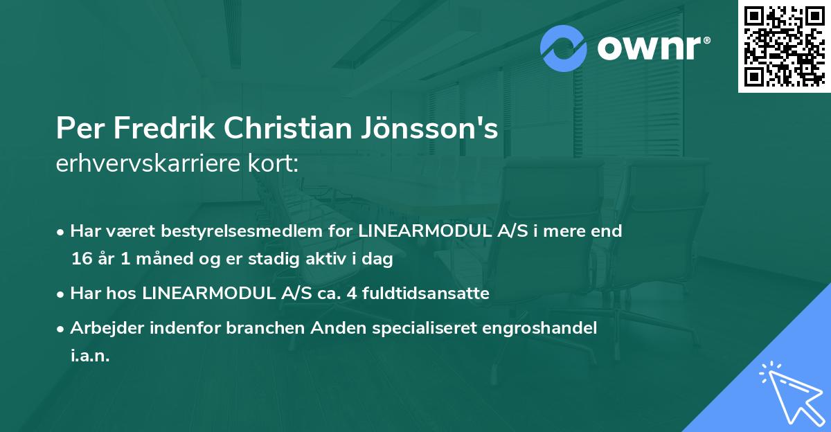 Per Fredrik Christian Jönsson's erhvervskarriere kort