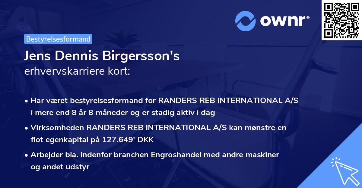 Jens Dennis Birgersson's erhvervskarriere kort