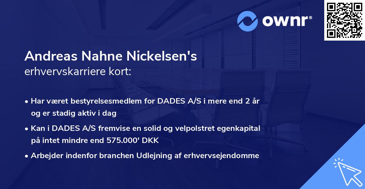 Andreas Nahne Nickelsen's erhvervskarriere kort