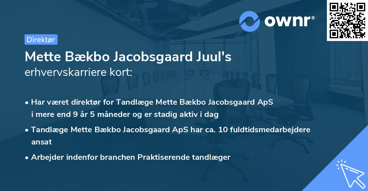 Mette Bækbo Jacobsgaard Juul's erhvervskarriere kort