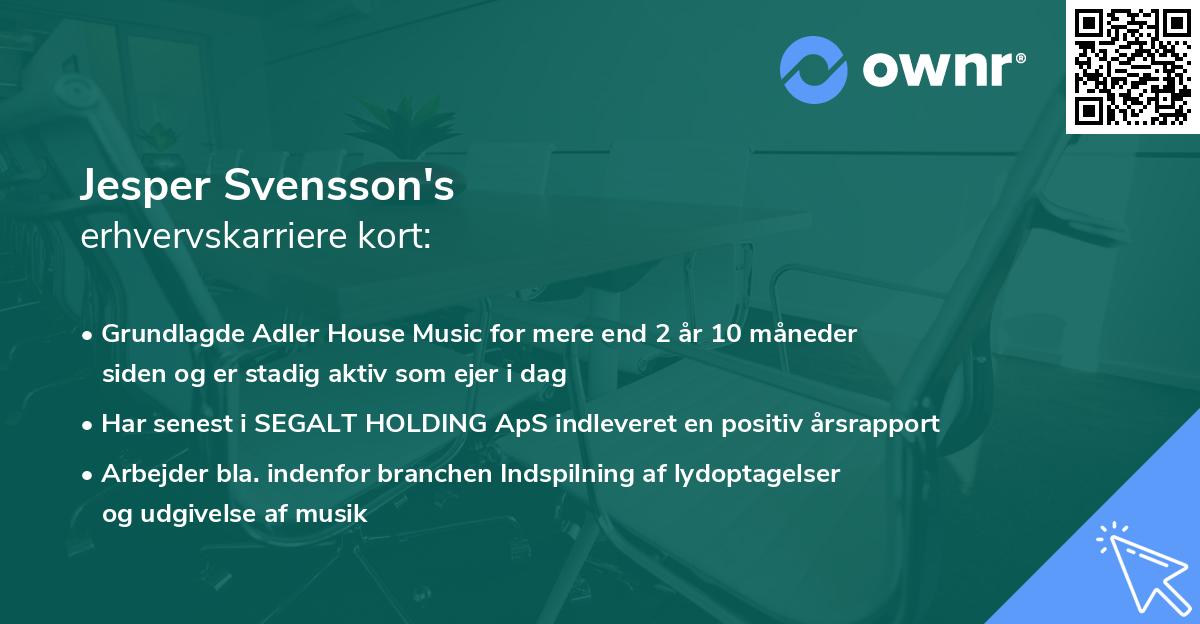 Jesper Svensson's erhvervskarriere kort