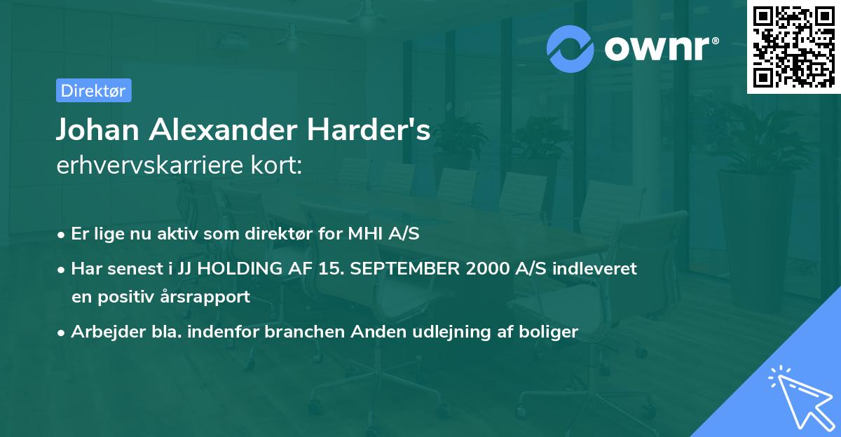 Johan Alexander Harder's erhvervskarriere kort