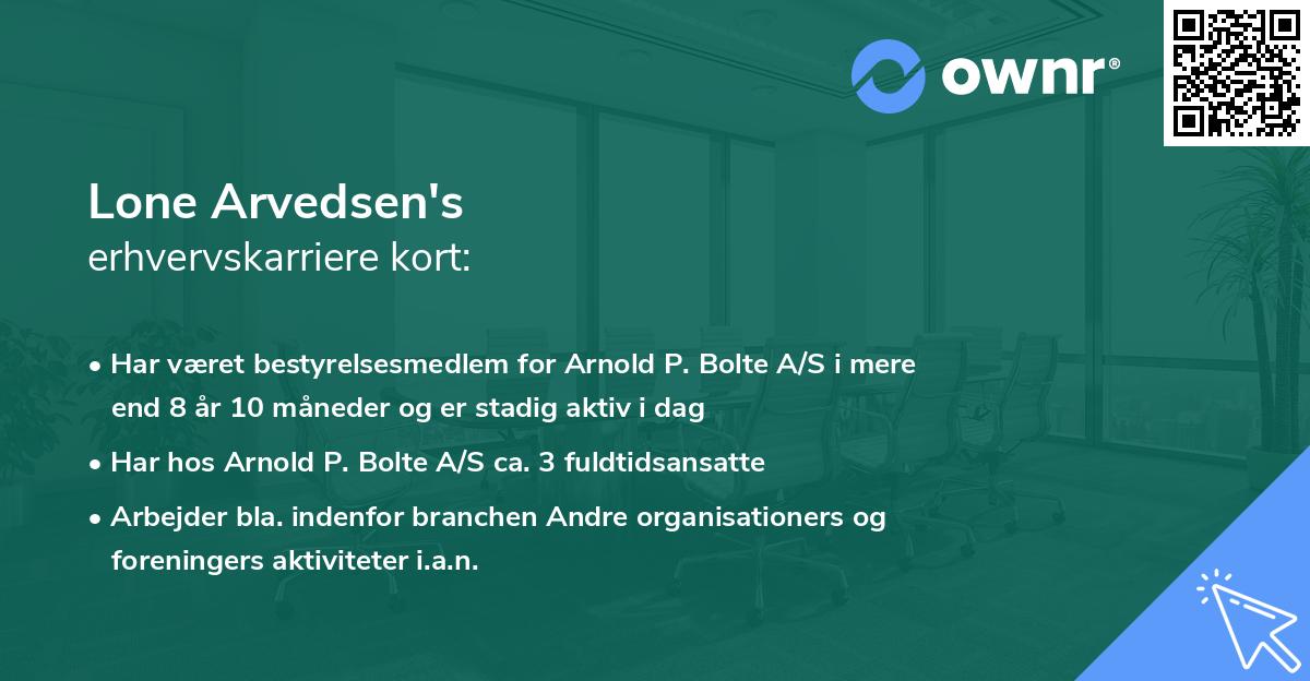 Lone Arvedsen's erhvervskarriere kort