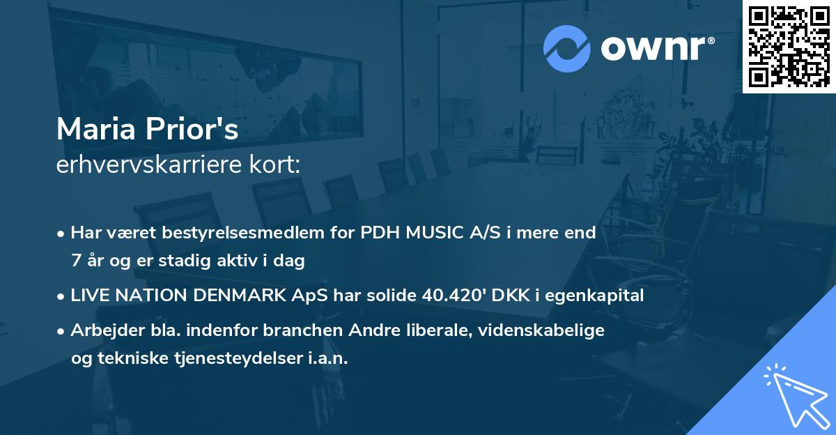 Maria Prior's erhvervskarriere kort