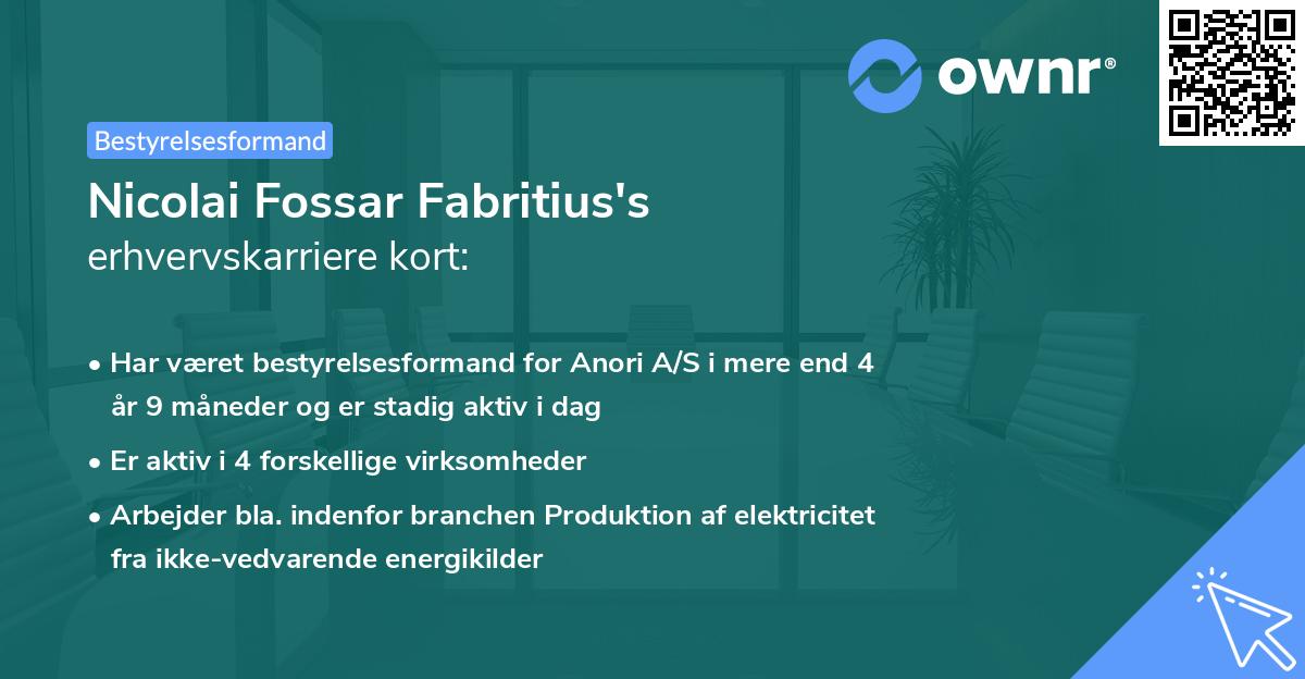 Nicolai Fossar Fabritius's erhvervskarriere kort