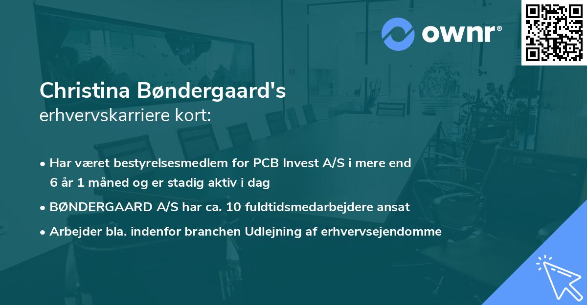 Christina Bøndergaard's erhvervskarriere kort