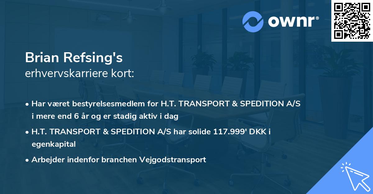 Brian Refsing's erhvervskarriere kort