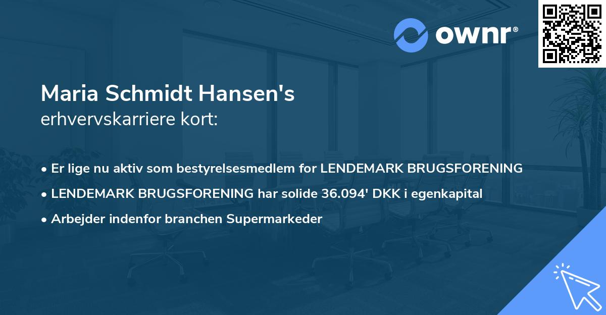 Maria Schmidt Hansen's erhvervskarriere kort