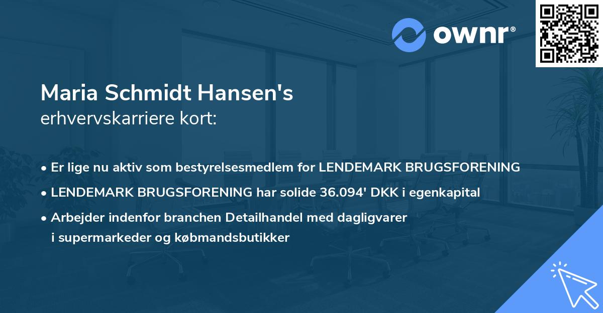 Maria Schmidt Hansen's erhvervskarriere kort