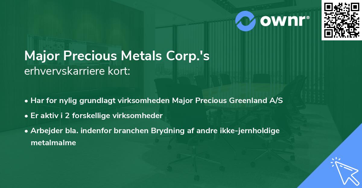 Major Precious Metals Corp.'s erhvervskarriere kort