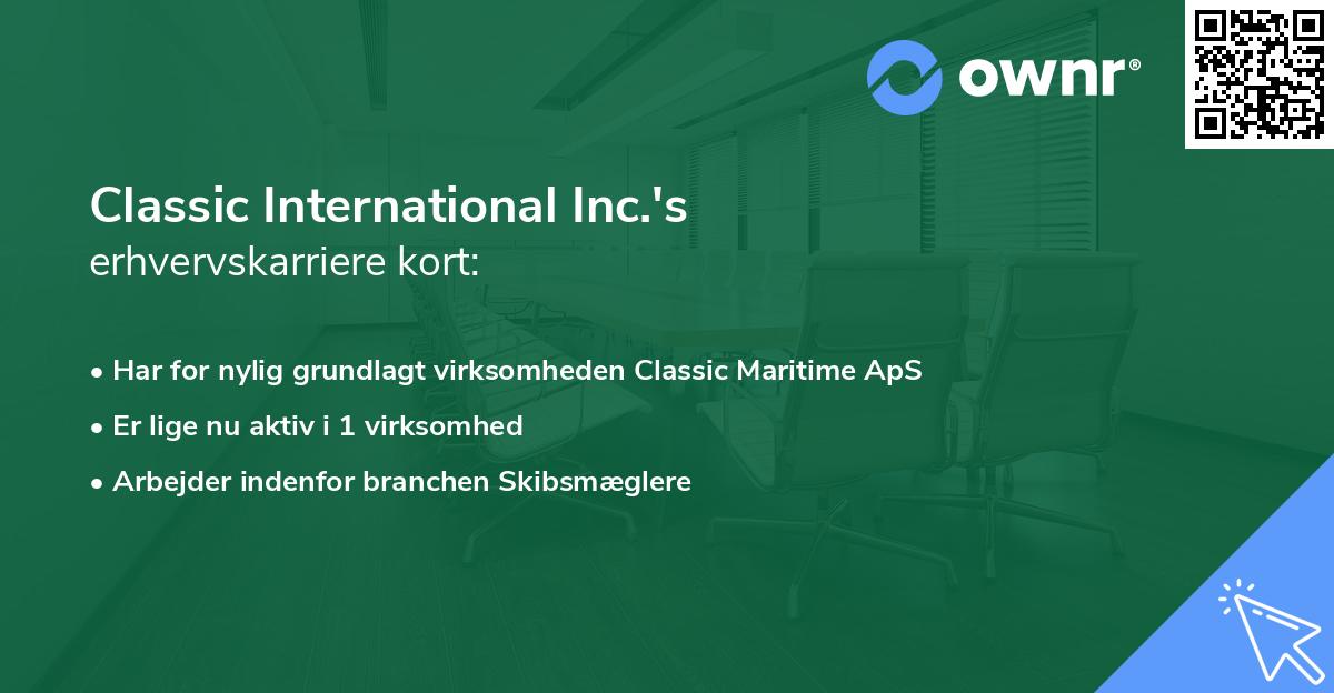 Classic International Inc.'s erhvervskarriere kort