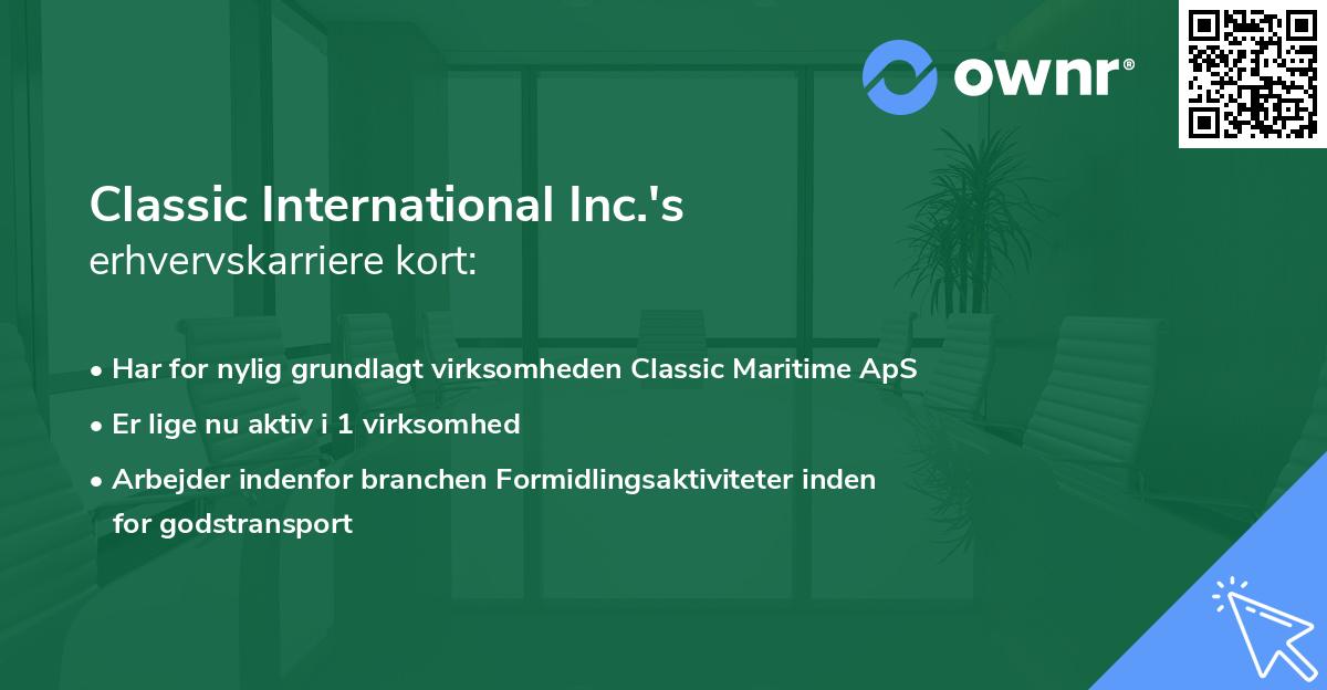 Classic International Inc.'s erhvervskarriere kort