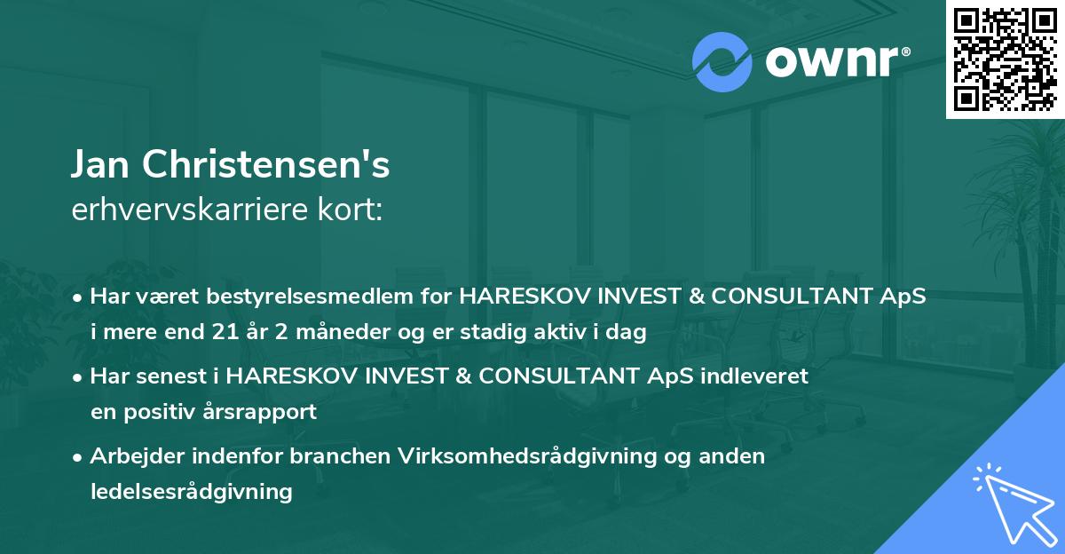 Jan Christensen's erhvervskarriere kort