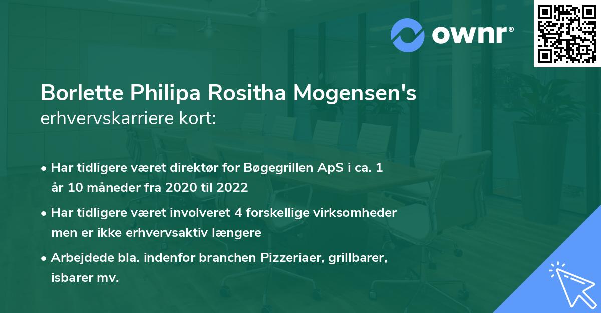 Borlette Philipa Rositha Mogensen's erhvervskarriere kort