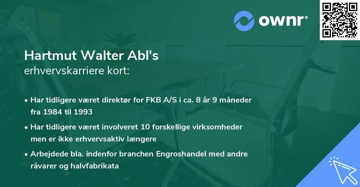 Hartmut Walter Abl's erhvervskarriere kort