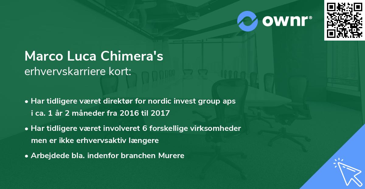 Marco Luca Chimera's erhvervskarriere kort