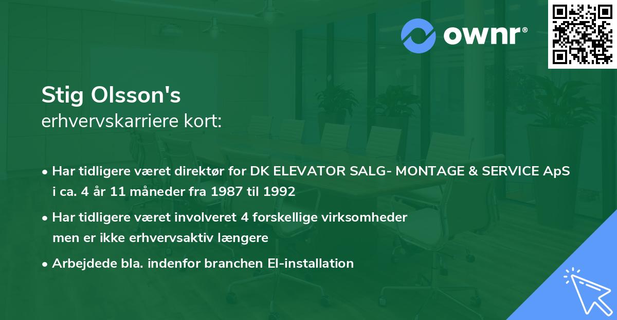 Stig Olsson's erhvervskarriere kort