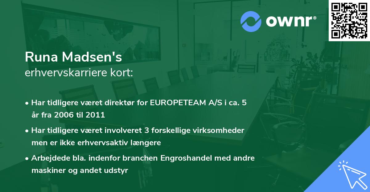 Runa Madsen's erhvervskarriere kort