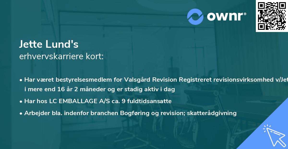 Jette Lund's erhvervskarriere kort