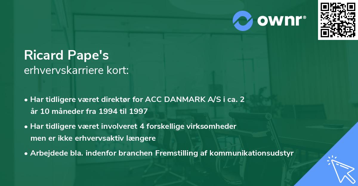 Ricard Pape's erhvervskarriere kort