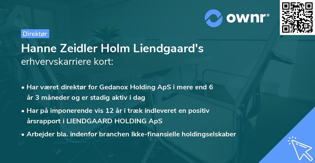 Hanne Zeidler Holm Liendgaard's erhvervskarriere kort