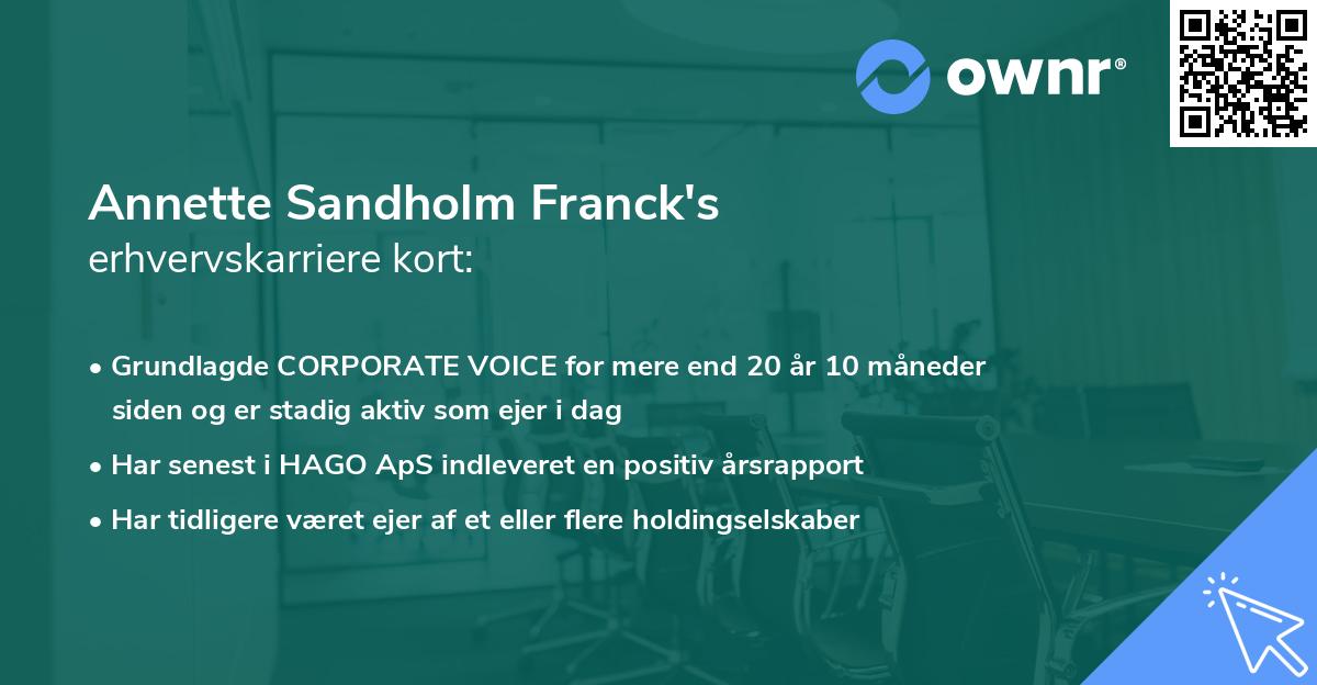 Annette Sandholm Franck's erhvervskarriere kort