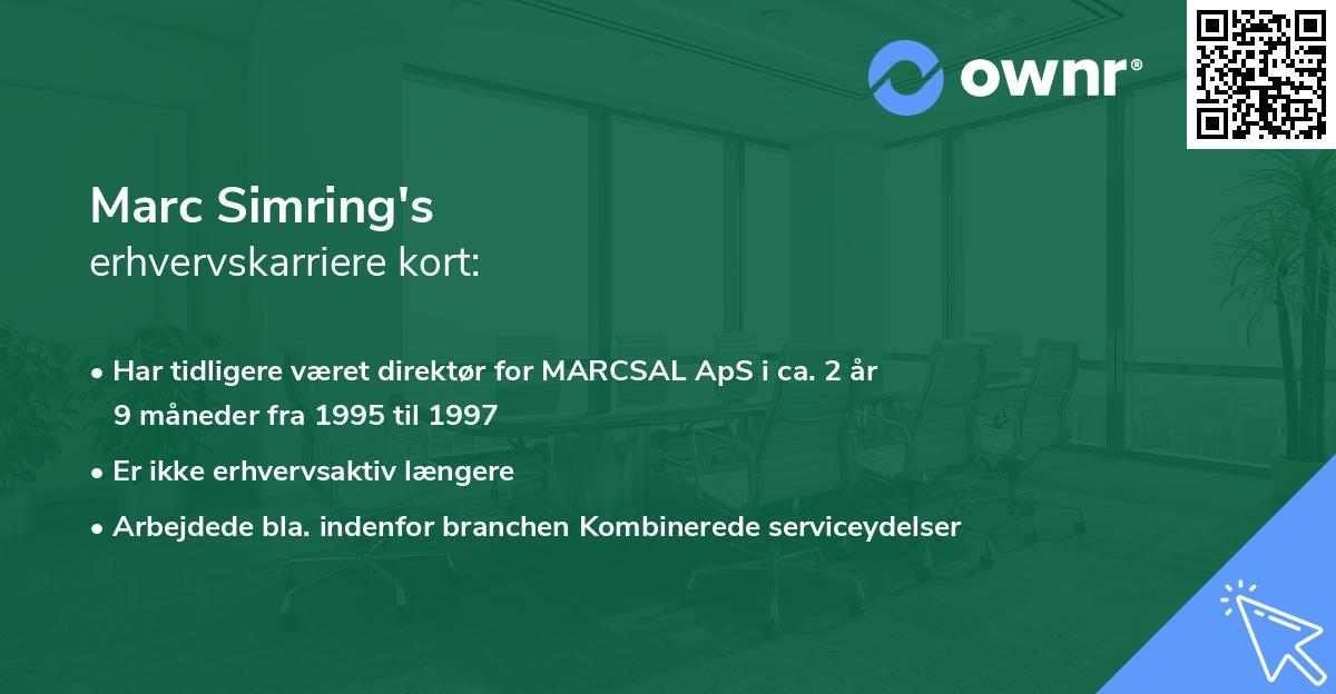 Marc Simring's erhvervskarriere kort