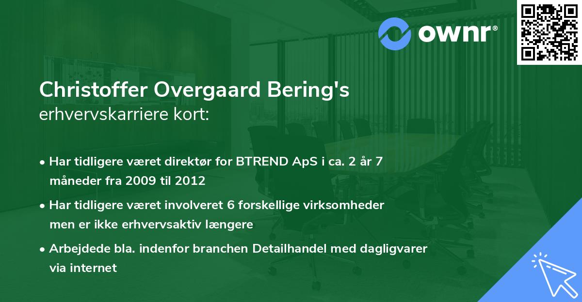 Christoffer Overgaard Bering's erhvervskarriere kort