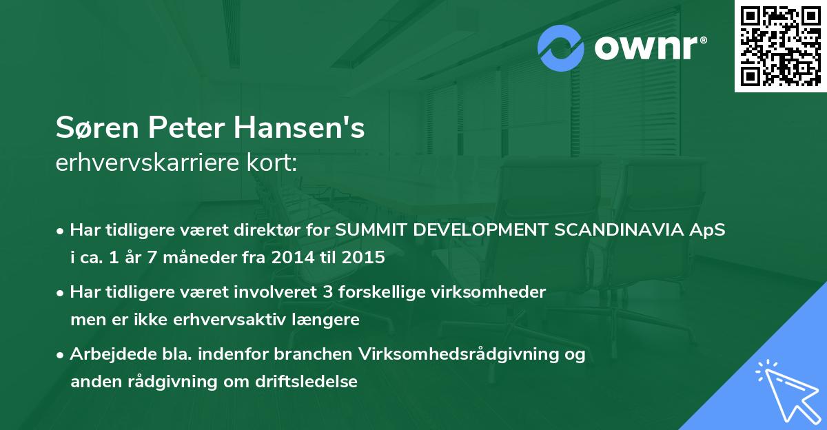 Søren Peter Hansen's erhvervskarriere kort