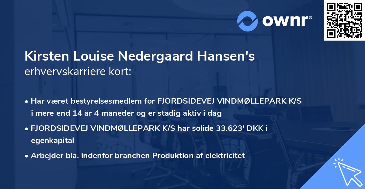 Kirsten Louise Nedergaard Hansen's erhvervskarriere kort