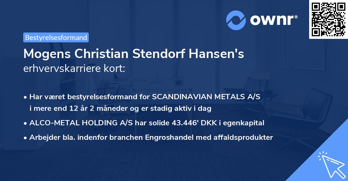 Mogens Christian Stendorf Hansen's erhvervskarriere kort