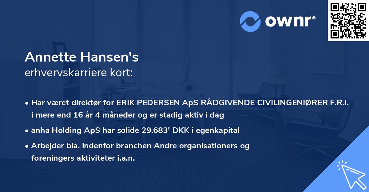 Annette Hansen's erhvervskarriere kort