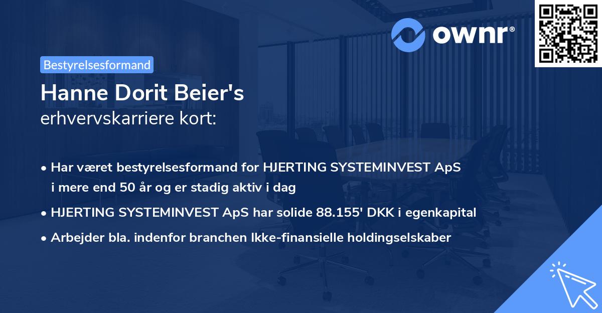 Hanne Dorit Beier's erhvervskarriere kort
