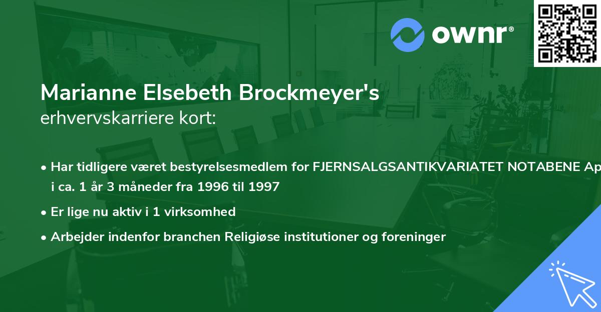 Marianne Elsebeth Brockmeyer's erhvervskarriere kort