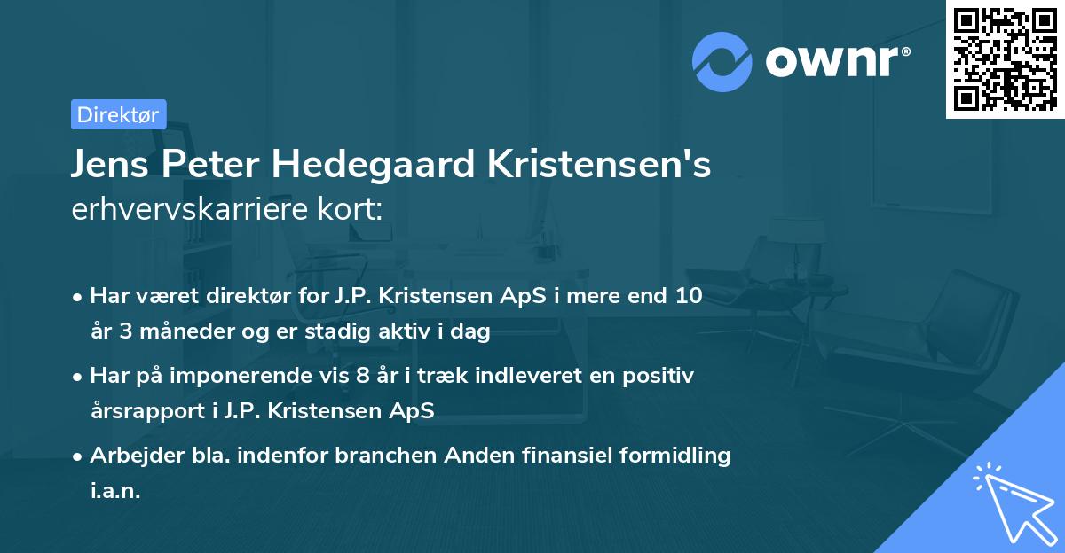 Jens Peter Hedegaard Kristensen's erhvervskarriere kort