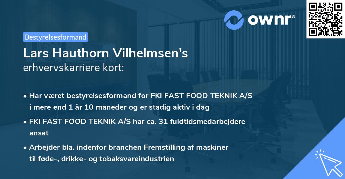 Lars Hauthorn Vilhelmsen's erhvervskarriere kort