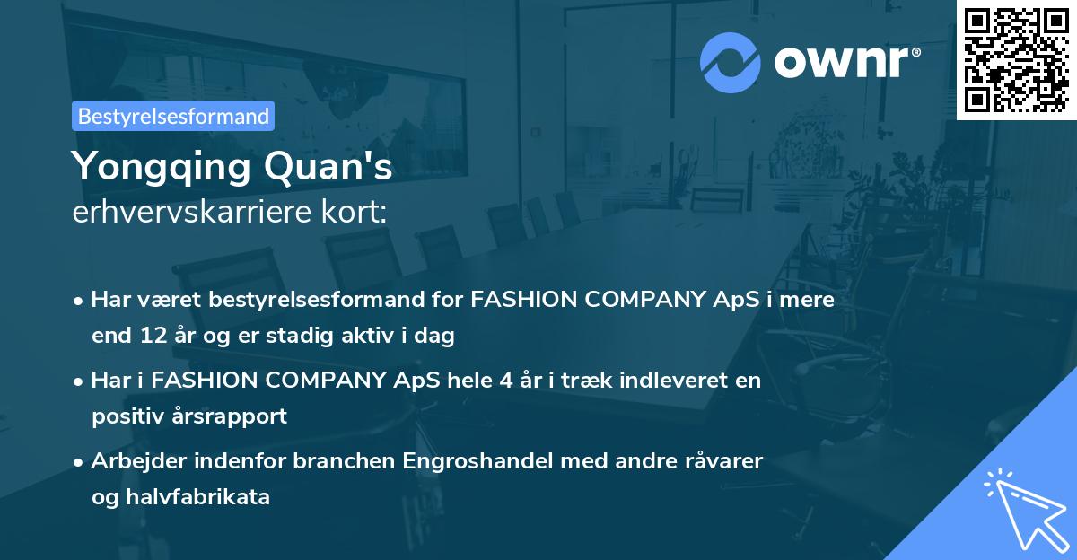 Yongqing Quan's erhvervskarriere kort
