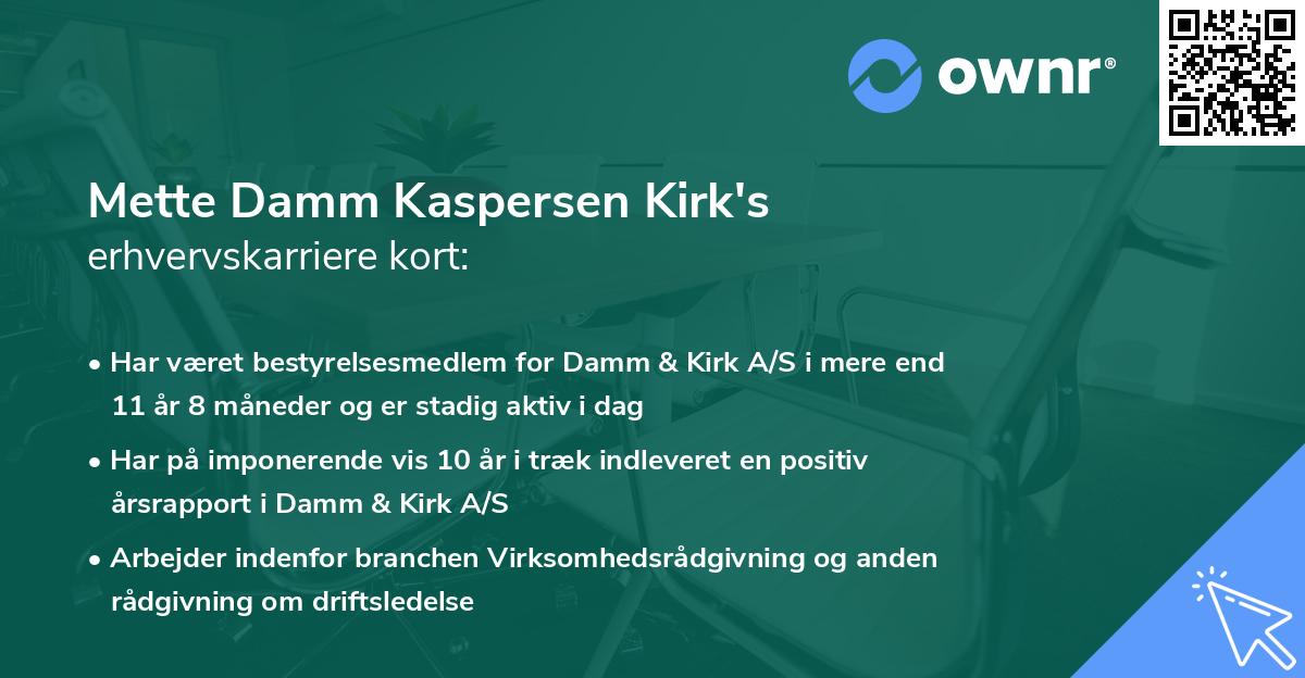 Mette Damm Kaspersen Kirk's erhvervskarriere kort