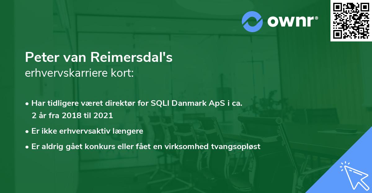 Peter van Reimersdal's erhvervskarriere kort