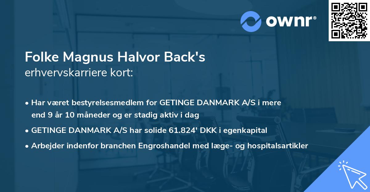 Folke Magnus Halvor Back's erhvervskarriere kort