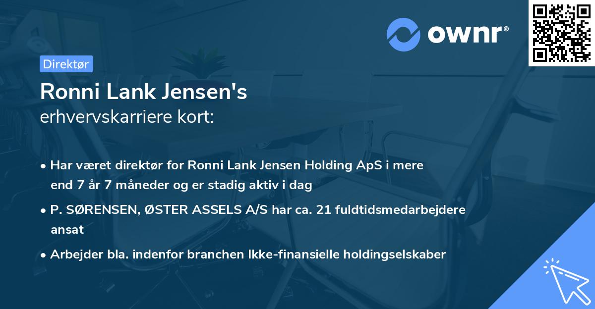 Ronni Lank Jensen's erhvervskarriere kort