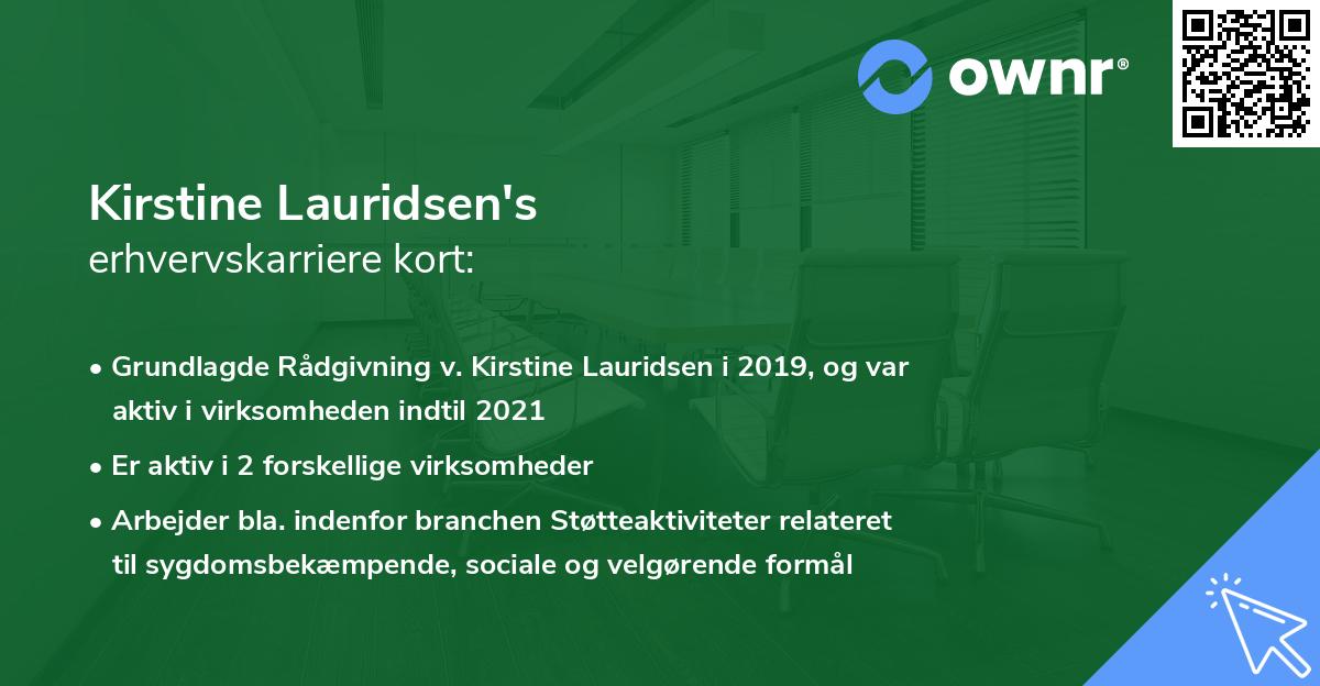 Kirstine Lauridsen's erhvervskarriere kort