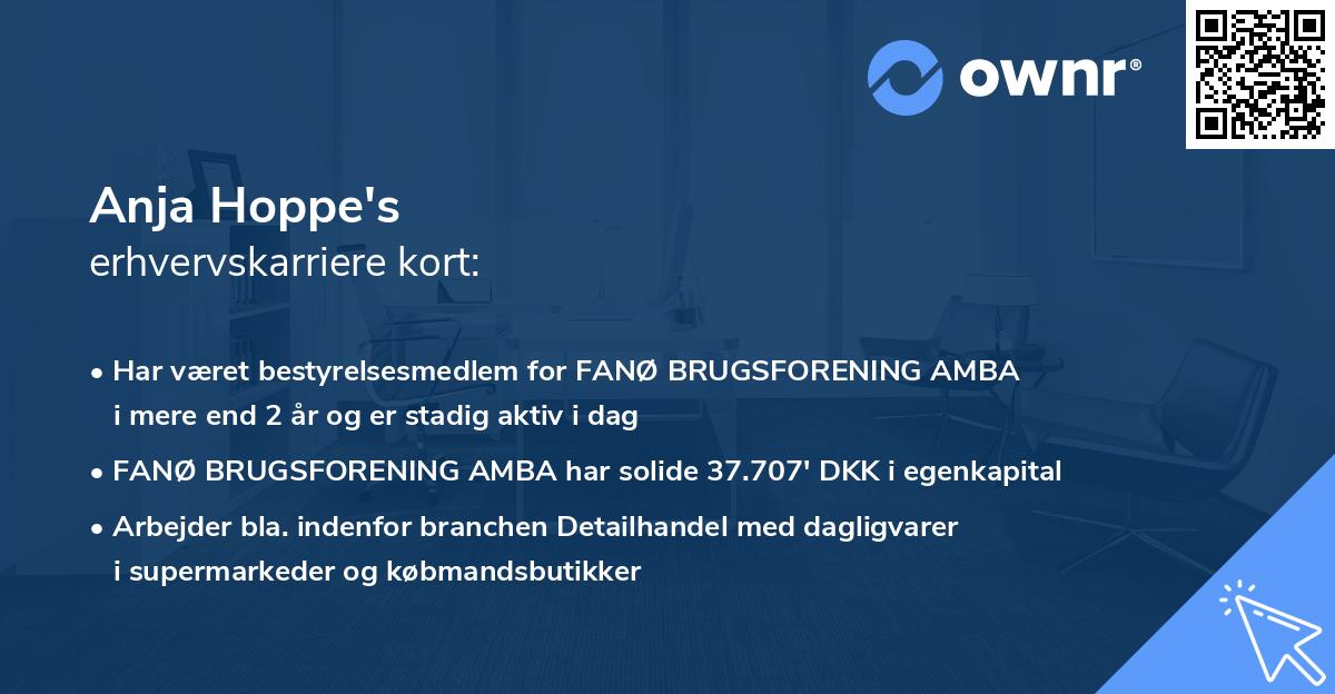 Anja Hoppe's erhvervskarriere kort