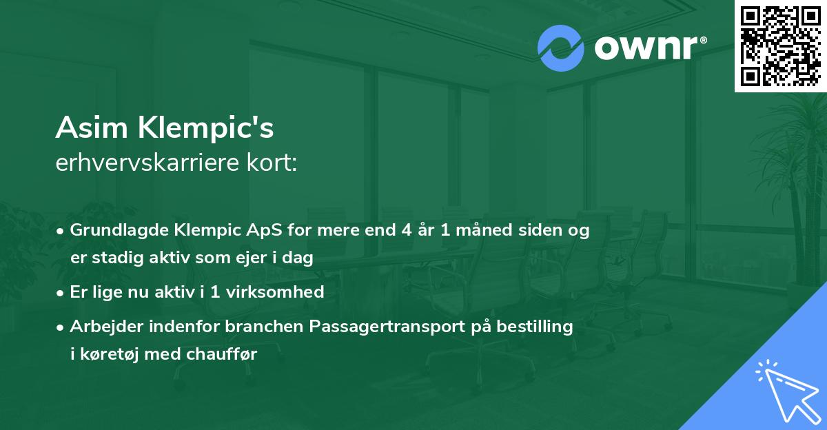 Asim Klempic's erhvervskarriere kort