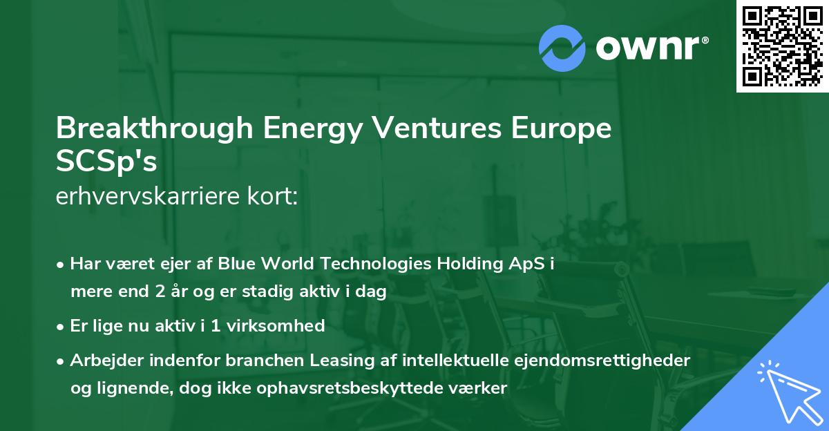 Breakthrough Energy Ventures Europe SCSp's erhvervskarriere kort