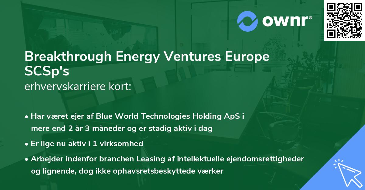 Breakthrough Energy Ventures Europe SCSp's erhvervskarriere kort