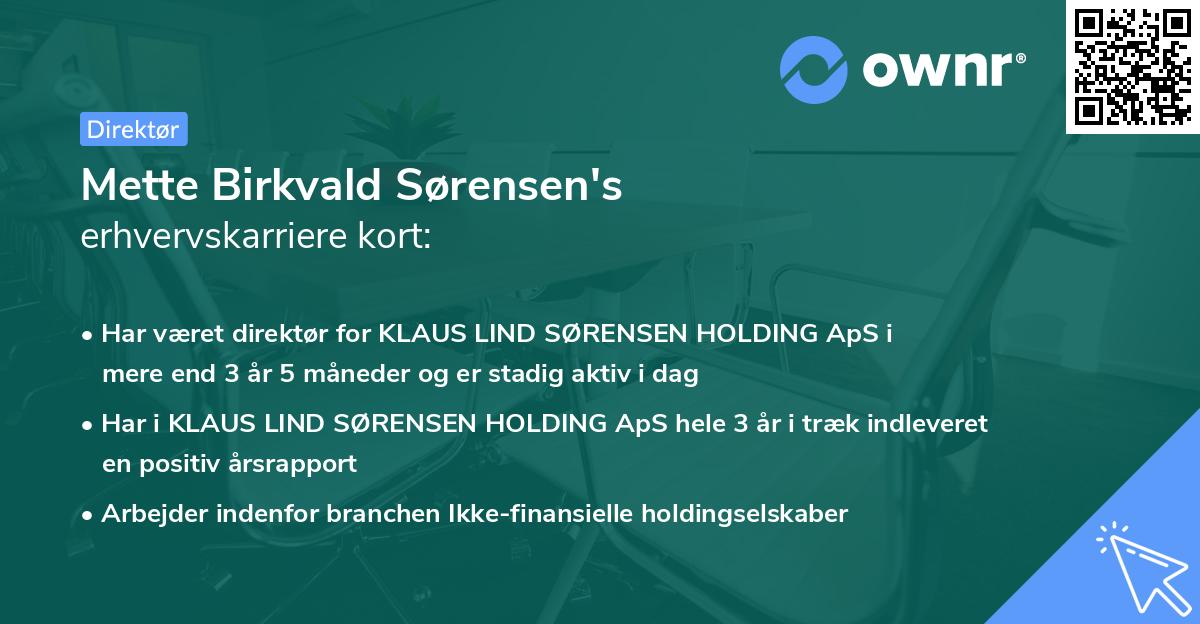 Mette Birkvald Sørensen's erhvervskarriere kort